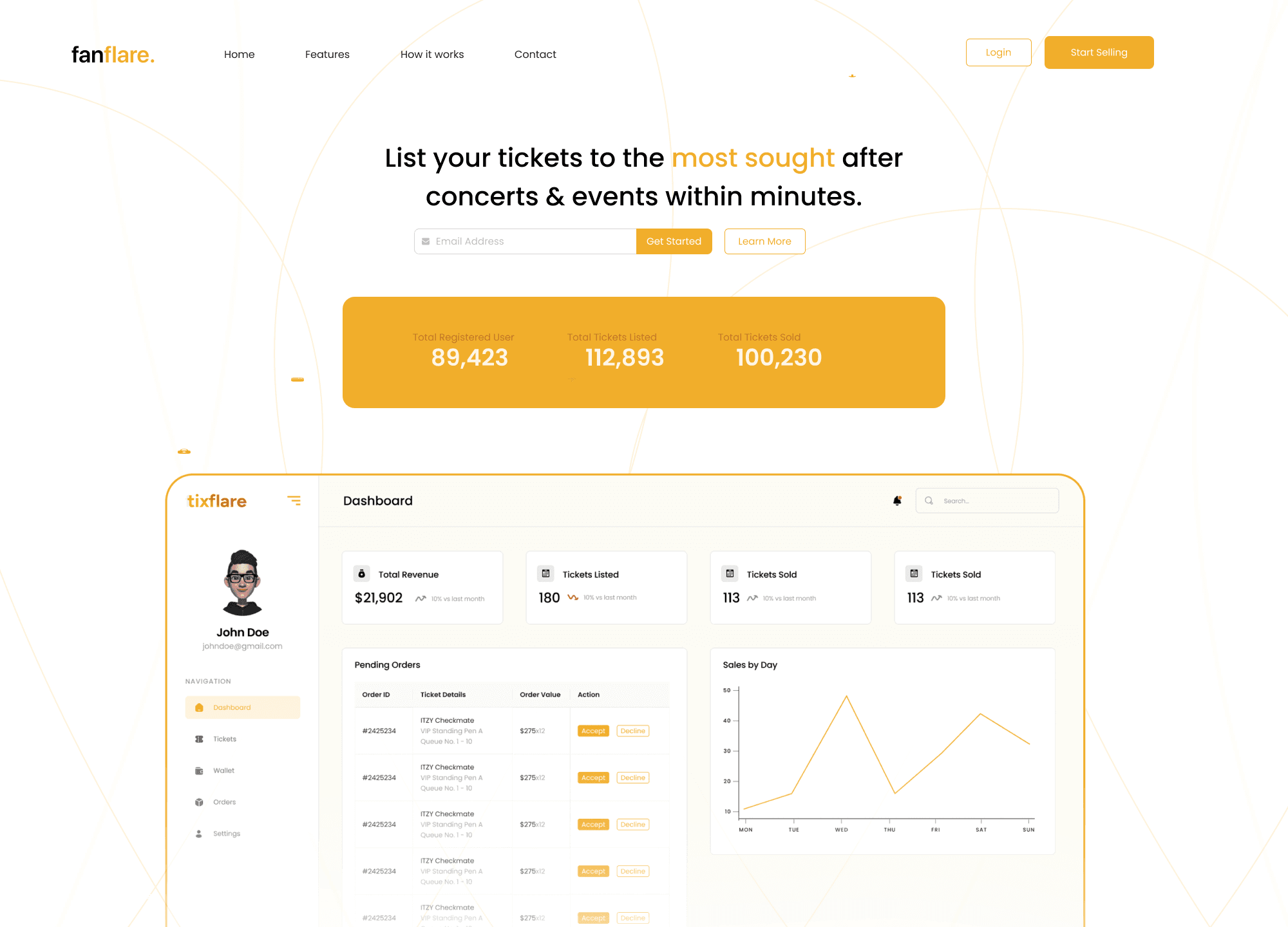 Screenshot of TixFlare (formerly Fanflare)